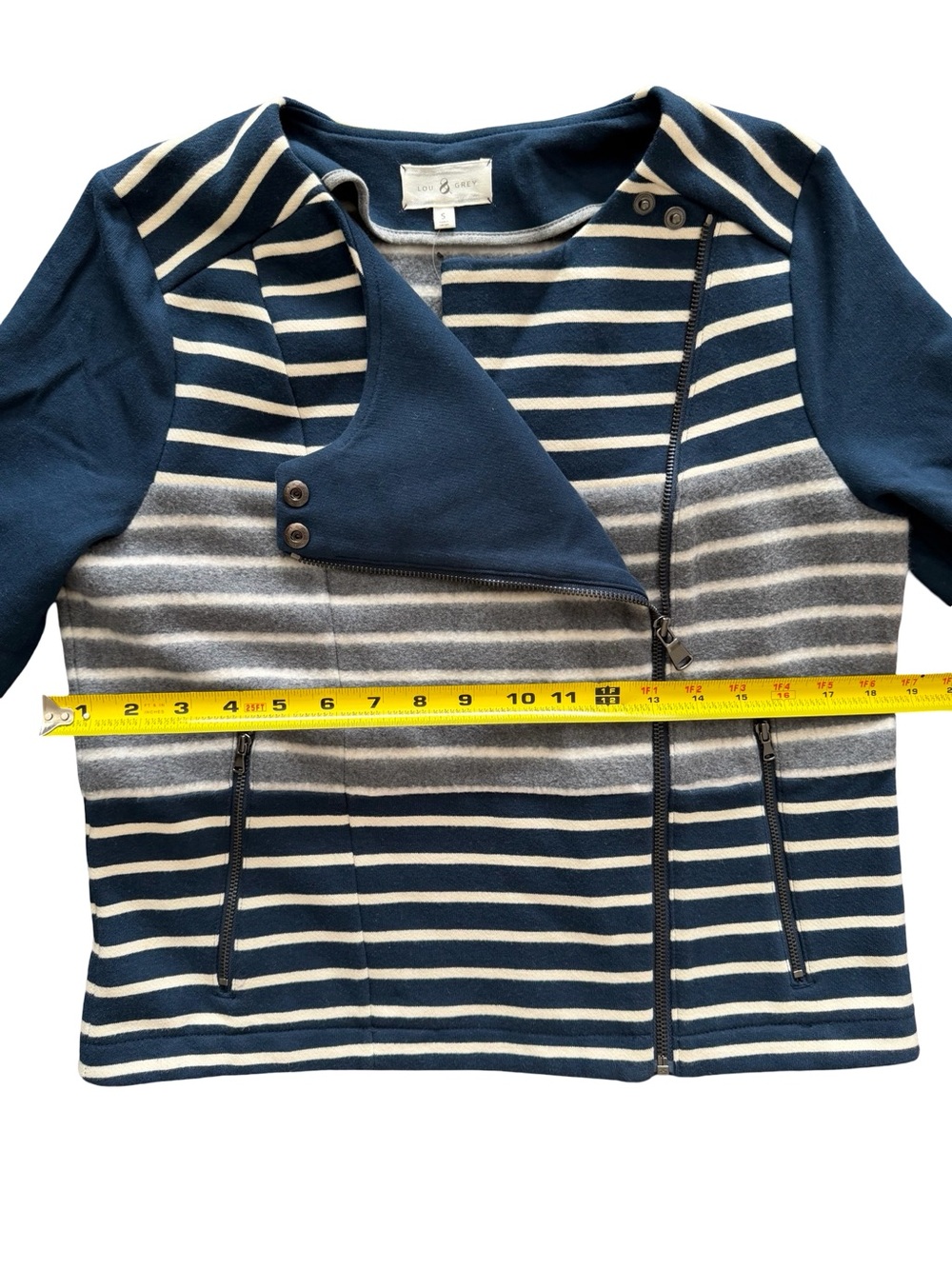 Lou & Grey Navy and Gray Women’s Soft Striped Moto Jacket Size S, NWT - Picture 5 of 6